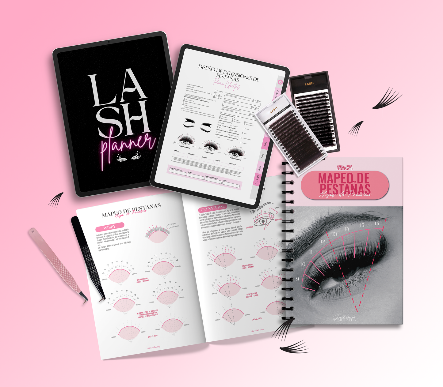 Paquete Lashista | Lash Planner Editable + Hojas de Practica de Mapeo de Pestañas formato PDF