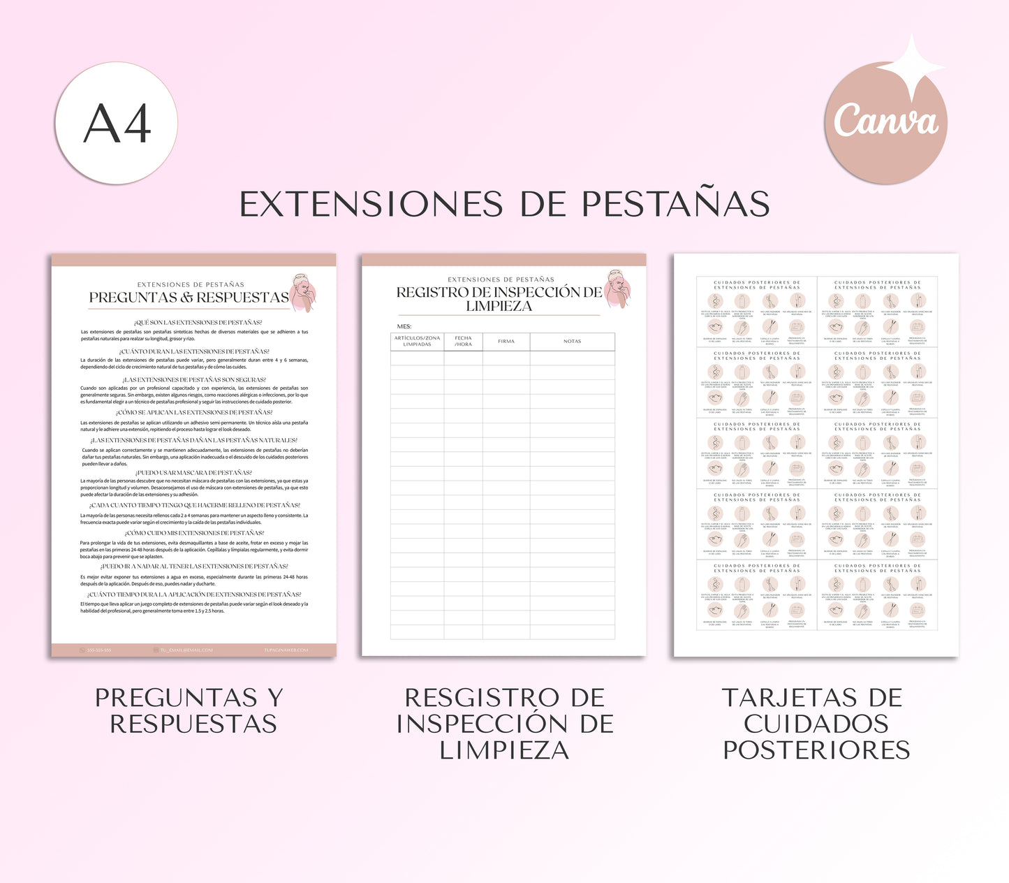 Formularios de Consentimiento de Extensiones de Pestañas Para Lashistas Profesionales Editables en Canva