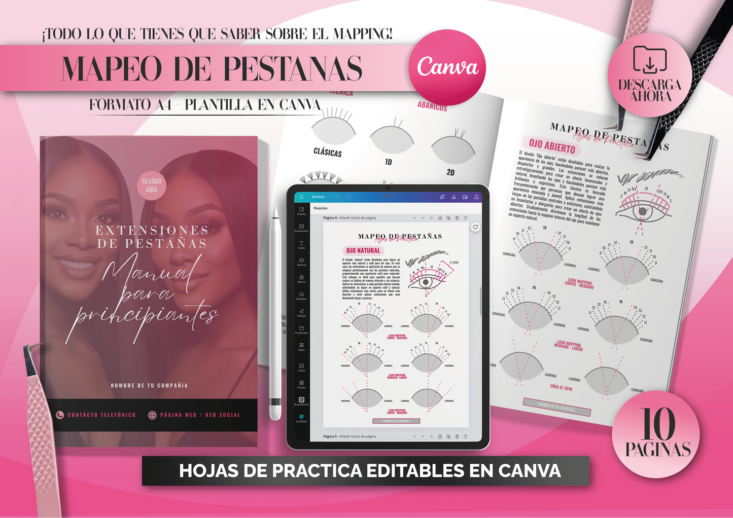 hojas de practica de mapeo de pestañas editables en canva 